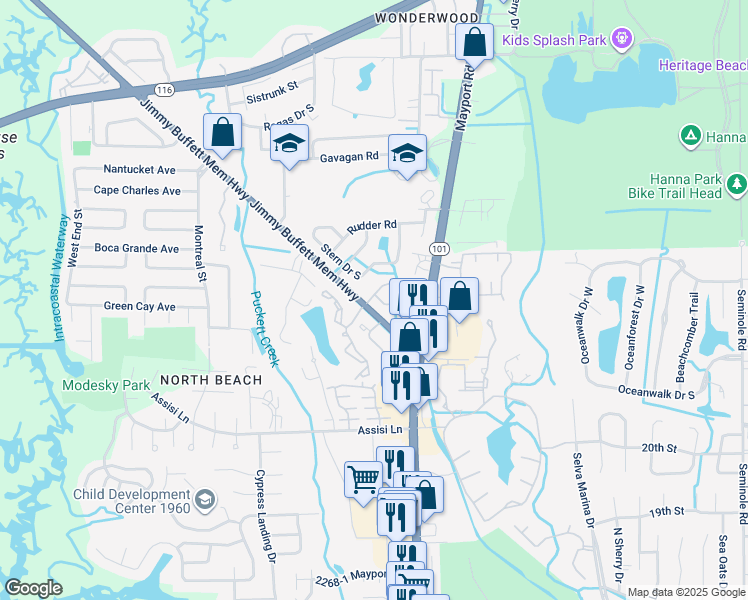 map of restaurants, bars, coffee shops, grocery stores, and more near 602 2553-1 Sr A1A Ap in Jacksonville