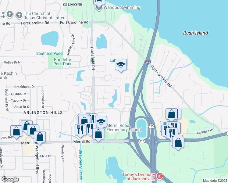 map of restaurants, bars, coffee shops, grocery stores, and more near 8273 Catfield Court in Jacksonville