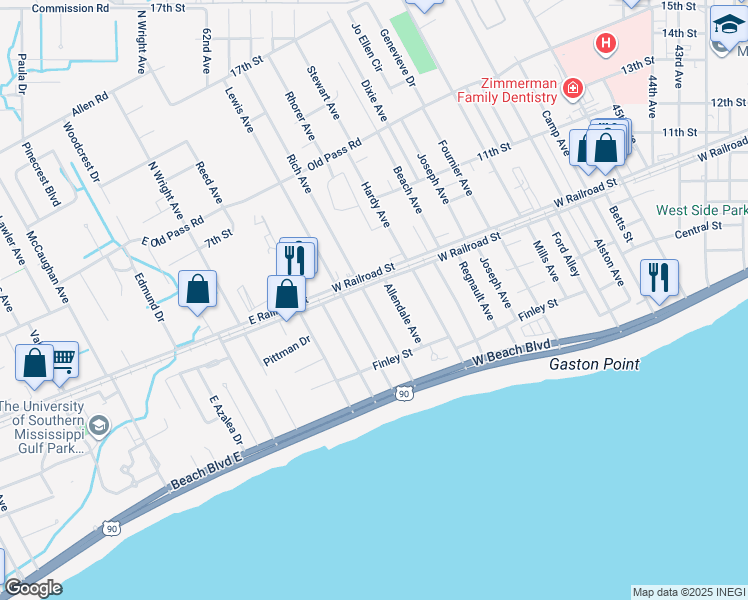 map of restaurants, bars, coffee shops, grocery stores, and more near 818 Rich Avenue in Gulfport
