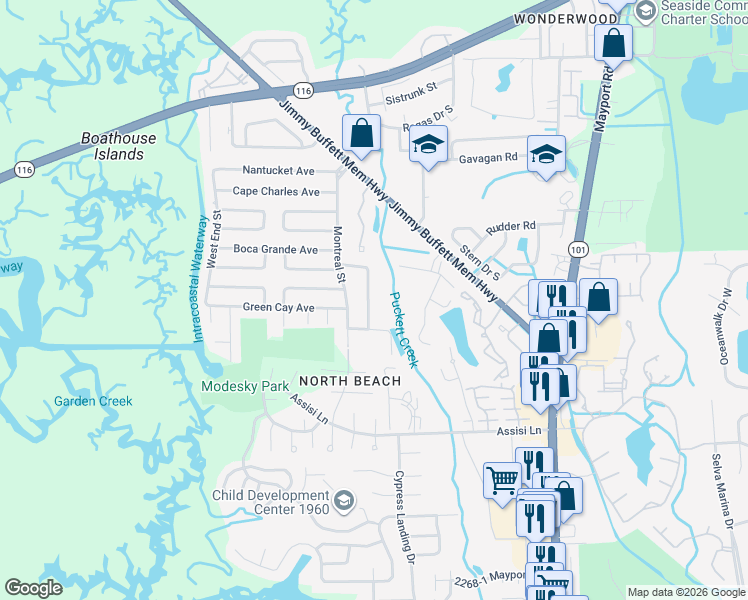 map of restaurants, bars, coffee shops, grocery stores, and more near 2489 Spokane Avenue East in Atlantic Beach