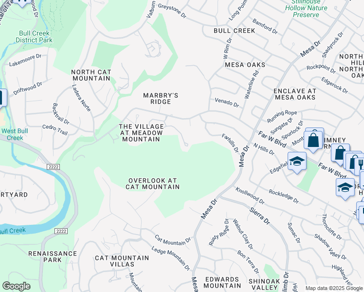 map of restaurants, bars, coffee shops, grocery stores, and more near 4207 Canyonside Trail in Austin