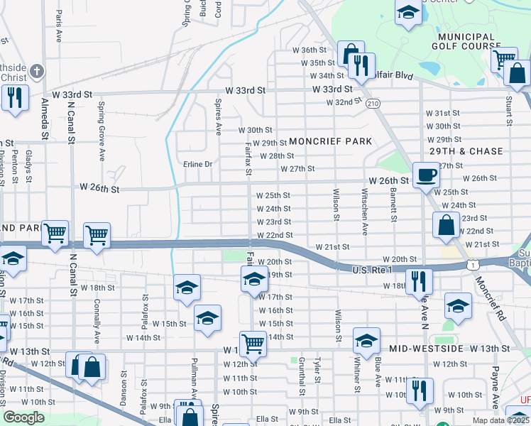 map of restaurants, bars, coffee shops, grocery stores, and more near 1728 West 24th Street in Jacksonville