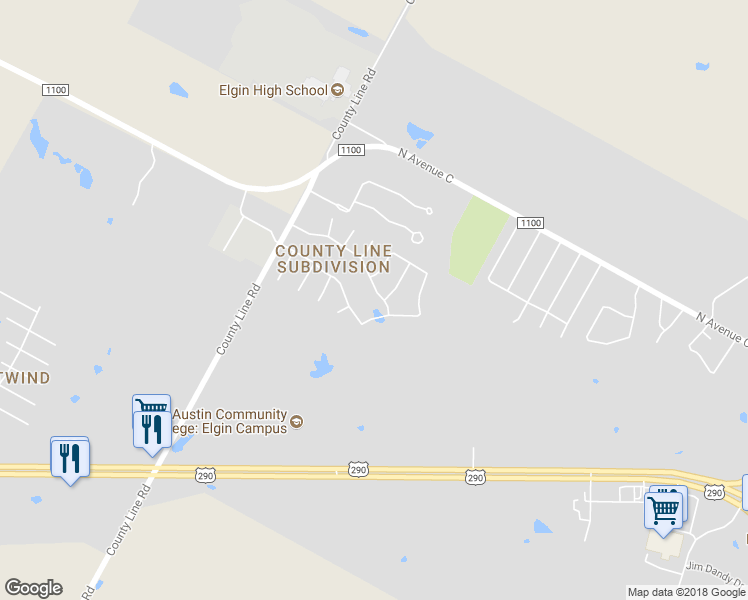 map of restaurants, bars, coffee shops, grocery stores, and more near 510 Blanco Woods Boulevard in Elgin