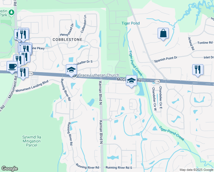 map of restaurants, bars, coffee shops, grocery stores, and more near 1830 Tea Olive Court in Jacksonville