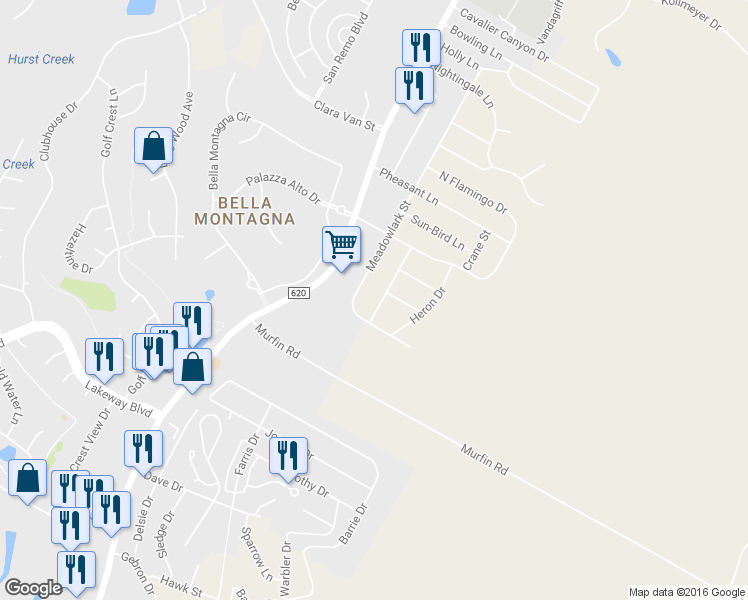 map of restaurants, bars, coffee shops, grocery stores, and more near 509 Meadowlark Street in Lakeway