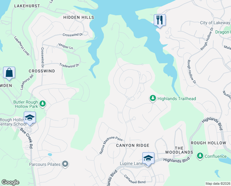 map of restaurants, bars, coffee shops, grocery stores, and more near 595 Vendemmia Bend in Lakeway