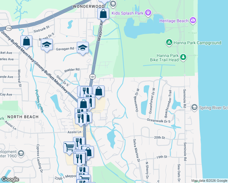 map of restaurants, bars, coffee shops, grocery stores, and more near 2517 Americas Cup Court in Atlantic Beach