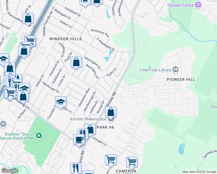 map of restaurants, bars, coffee shops, grocery stores, and more near 1413 Werner Hill Drive in Austin