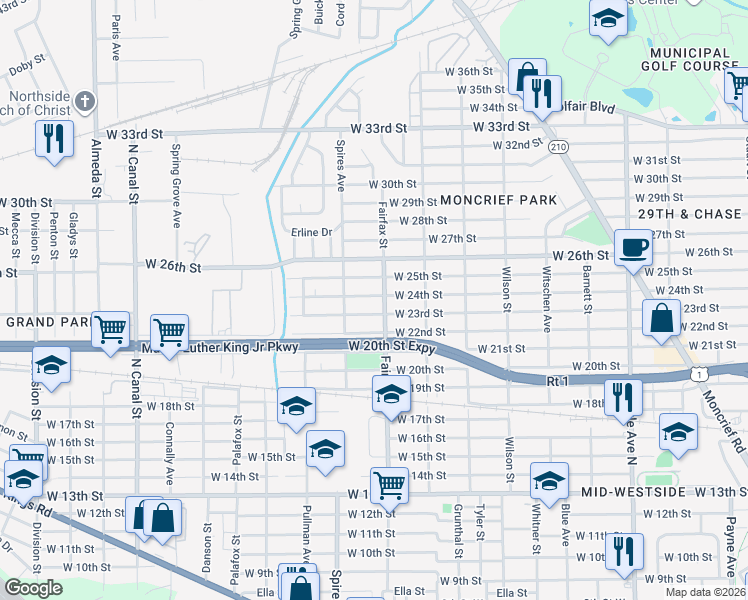 map of restaurants, bars, coffee shops, grocery stores, and more near 1818 West 24th Street in Jacksonville
