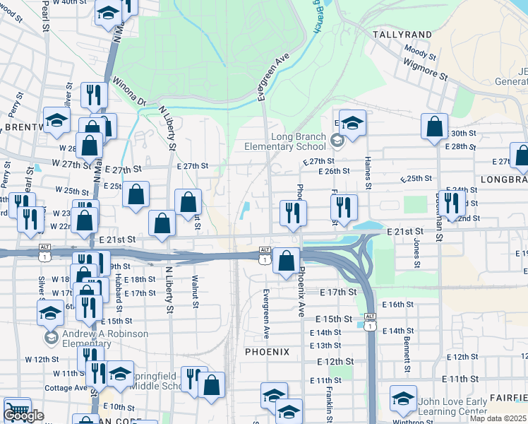 map of restaurants, bars, coffee shops, grocery stores, and more near 3224 Evergreen Avenue in Jacksonville