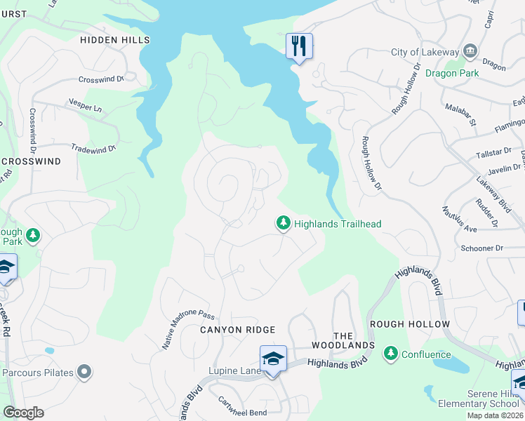 map of restaurants, bars, coffee shops, grocery stores, and more near 317 Hidden Beacon Bend in Lakeway