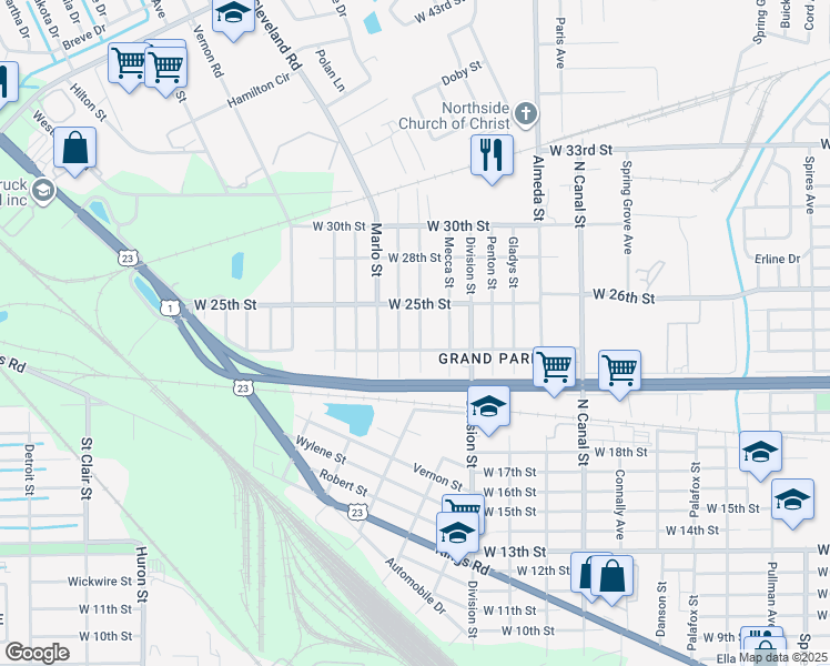 map of restaurants, bars, coffee shops, grocery stores, and more near 3322 Henrietta Street in Jacksonville