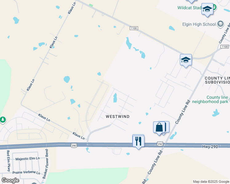 map of restaurants, bars, coffee shops, grocery stores, and more near 13817 Sierra Wind Lane in Elgin