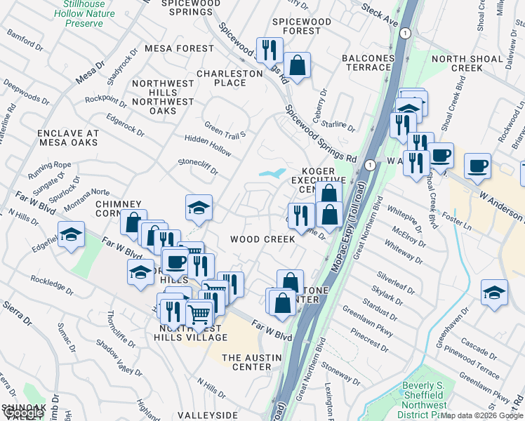 map of restaurants, bars, coffee shops, grocery stores, and more near in Austin