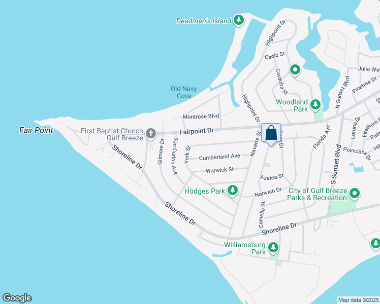 map of restaurants, bars, coffee shops, grocery stores, and more near 437 York Street in Gulf Breeze
