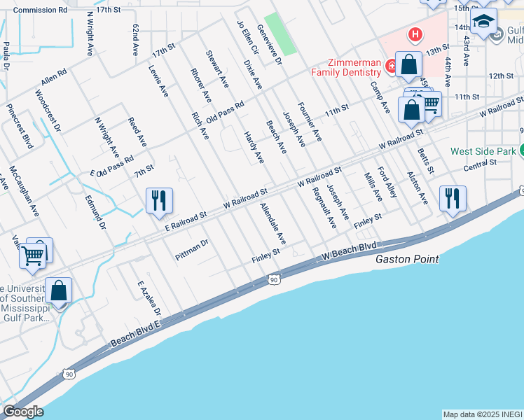 map of restaurants, bars, coffee shops, grocery stores, and more near 818 Rich Avenue in Gulfport