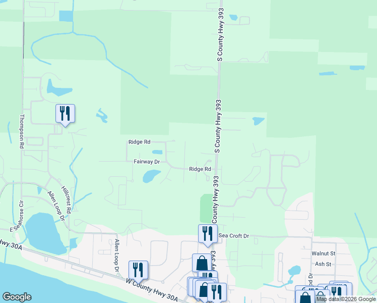 map of restaurants, bars, coffee shops, grocery stores, and more near 72 Beth Lane in Santa Rosa Beach