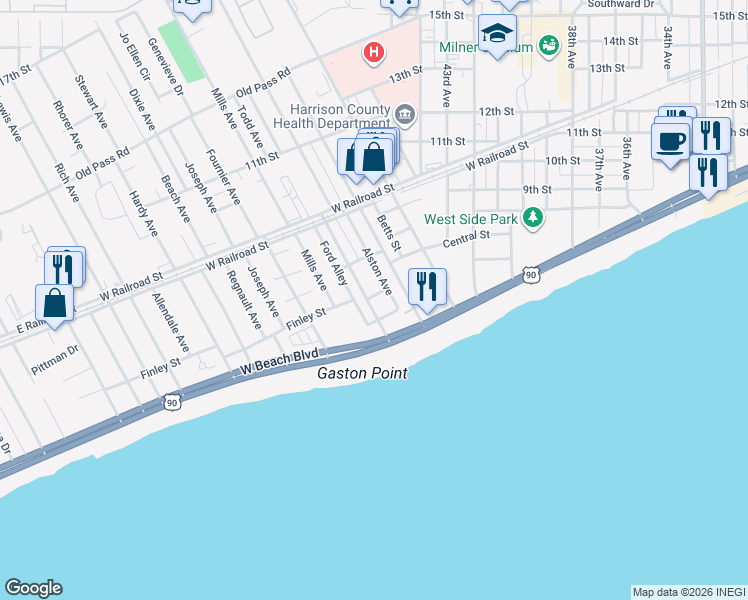 map of restaurants, bars, coffee shops, grocery stores, and more near 701-737 Alston Avenue in Gulfport