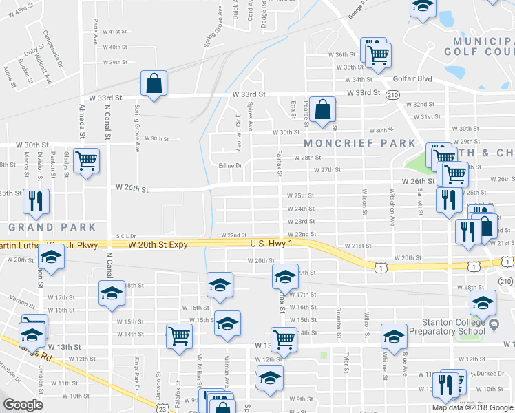 map of restaurants, bars, coffee shops, grocery stores, and more near 1910 West 24th Street in Jacksonville
