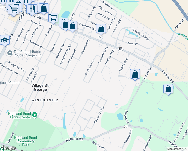 map of restaurants, bars, coffee shops, grocery stores, and more near 13612 Lexham Gardens Avenue in Baton Rouge