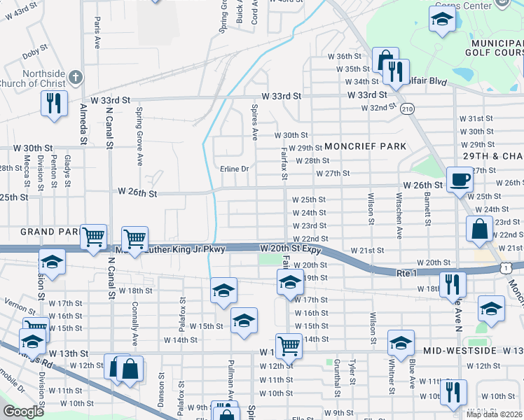 map of restaurants, bars, coffee shops, grocery stores, and more near 1910 West 24th Street in Jacksonville