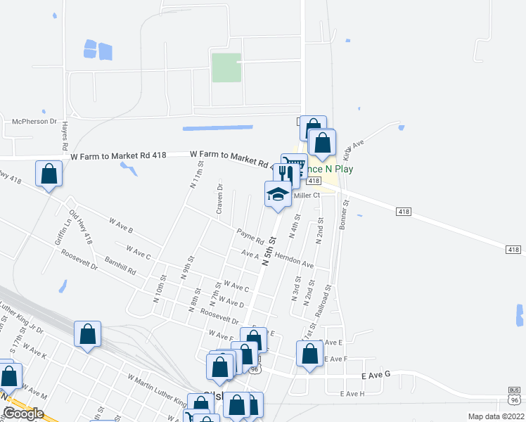 map of restaurants, bars, coffee shops, grocery stores, and more near 100 Dainwood Drive in Silsbee