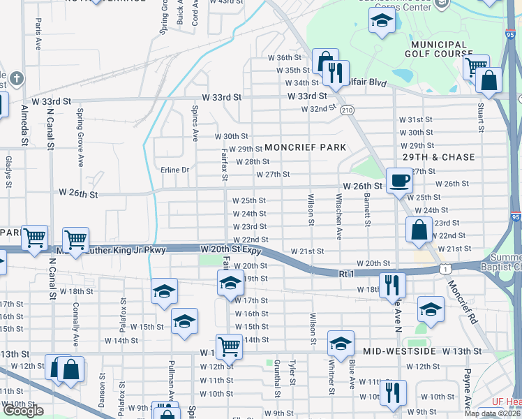 map of restaurants, bars, coffee shops, grocery stores, and more near 1640 West 24th Street in Jacksonville