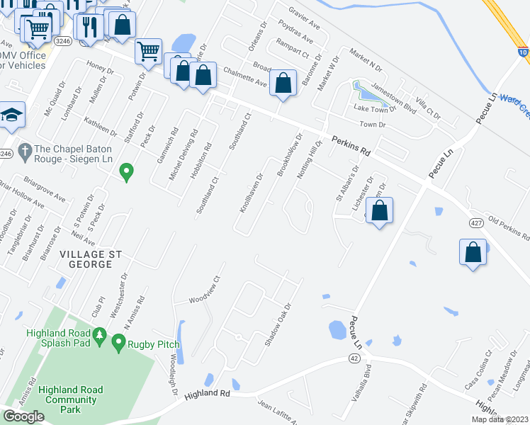 map of restaurants, bars, coffee shops, grocery stores, and more near 1148 Brookhollow Drive in Baton Rouge