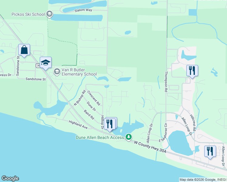 map of restaurants, bars, coffee shops, grocery stores, and more near 427 Dolphin Drive in Santa Rosa Beach