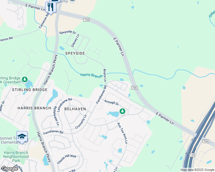 map of restaurants, bars, coffee shops, grocery stores, and more near 6848 Boyce Lane in Austin