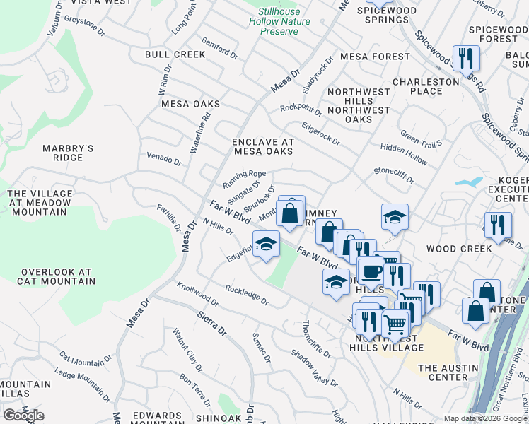 map of restaurants, bars, coffee shops, grocery stores, and more near 7104 Montana Norte in Austin