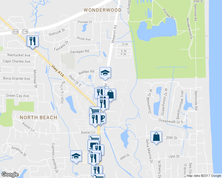 map of restaurants, bars, coffee shops, grocery stores, and more near 1003 West Defender Court in Jacksonville