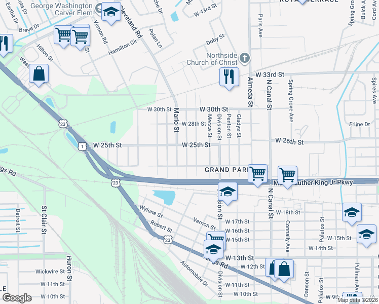 map of restaurants, bars, coffee shops, grocery stores, and more near 3322 Henrietta Street in Jacksonville