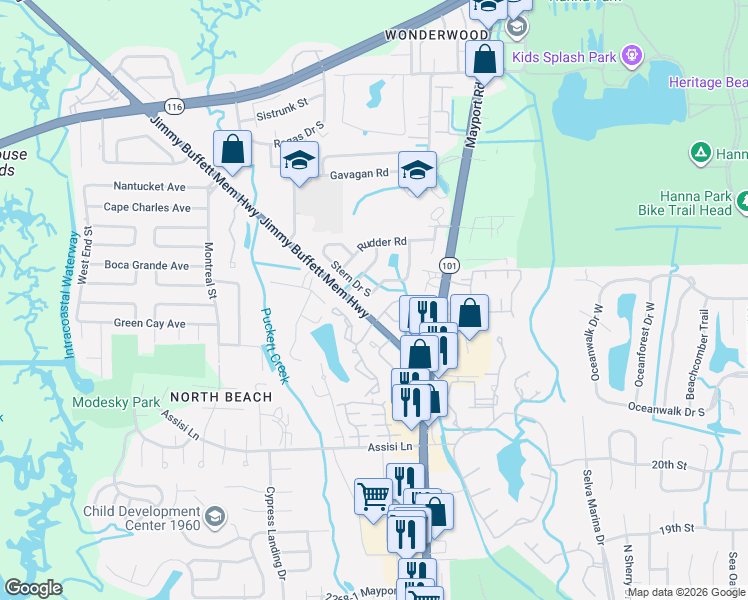map of restaurants, bars, coffee shops, grocery stores, and more near 602 2553-1 Sr A1A Ap in Jacksonville