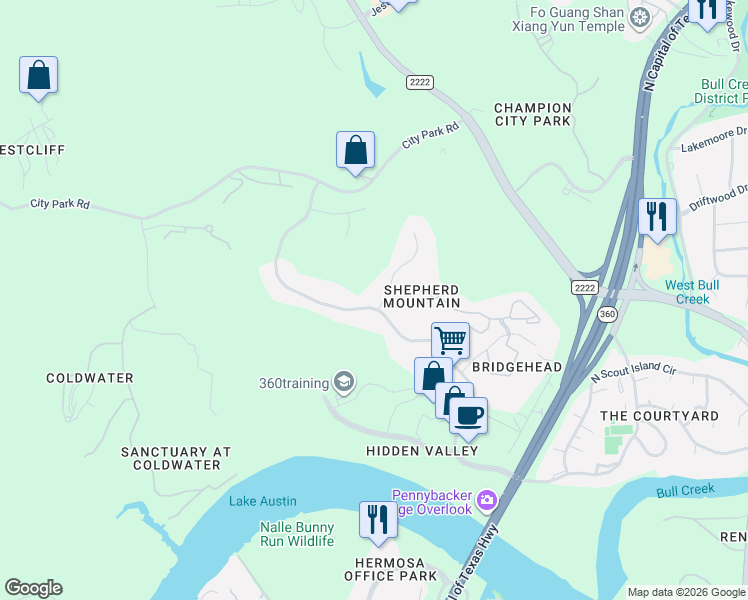 map of restaurants, bars, coffee shops, grocery stores, and more near 6504 West Courtyard Drive in Austin