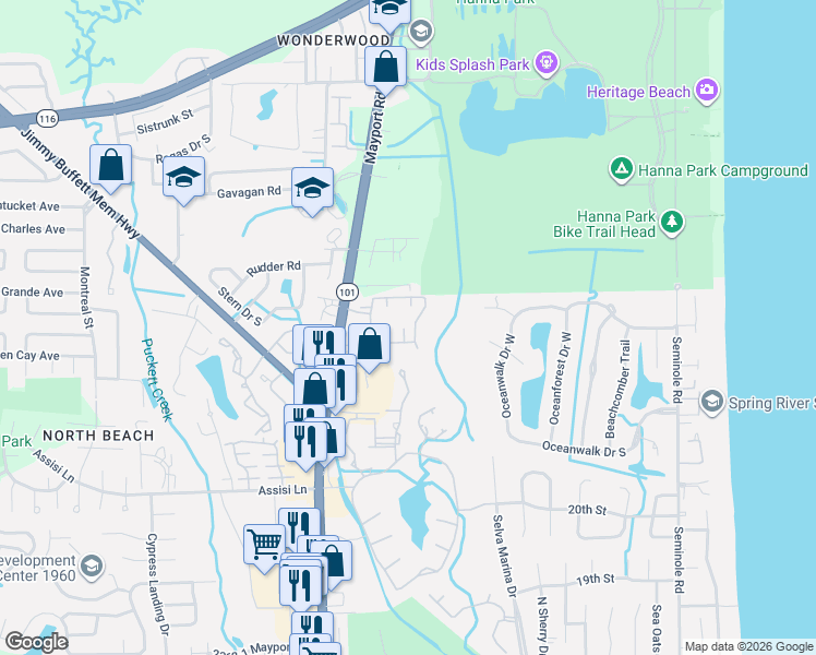 map of restaurants, bars, coffee shops, grocery stores, and more near 2517 Americas Cup Court in Atlantic Beach