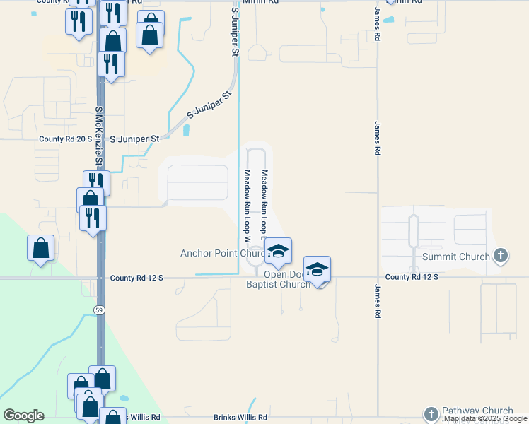 map of restaurants, bars, coffee shops, grocery stores, and more near Meadow Run Loop East in Foley