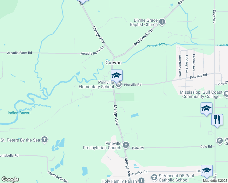 map of restaurants, bars, coffee shops, grocery stores, and more near 5192 Menge Avenue in Pass Christian