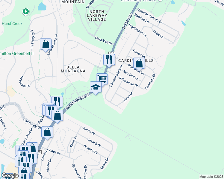 map of restaurants, bars, coffee shops, grocery stores, and more near 39 Cypress Knee Lane in Austin