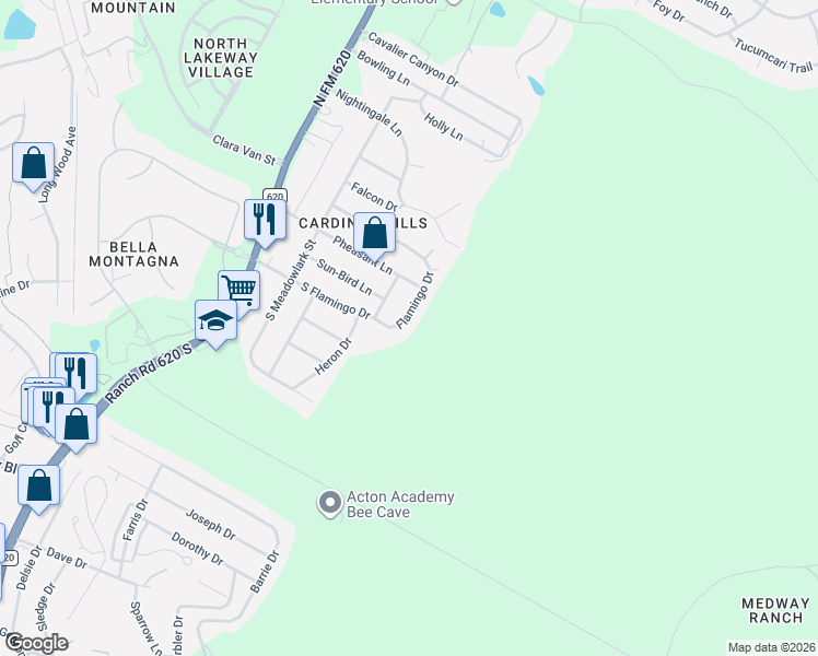 map of restaurants, bars, coffee shops, grocery stores, and more near 306 Flamingo Drive in Austin