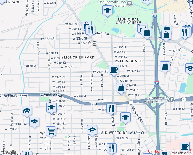 map of restaurants, bars, coffee shops, grocery stores, and more near 1408 West 26th Street in Jacksonville