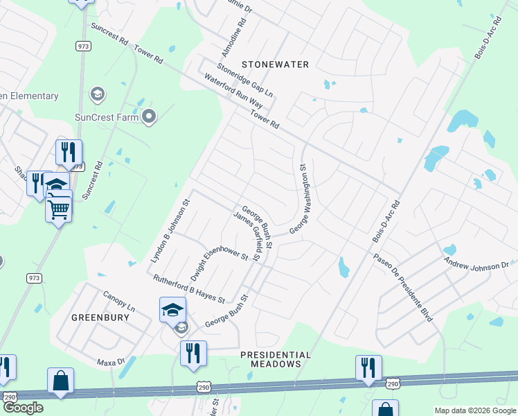 map of restaurants, bars, coffee shops, grocery stores, and more near 13808 Benjamin Harrison Street in Manor