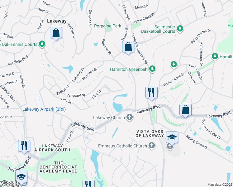 map of restaurants, bars, coffee shops, grocery stores, and more near 415 New Lido Drive in Lakeway