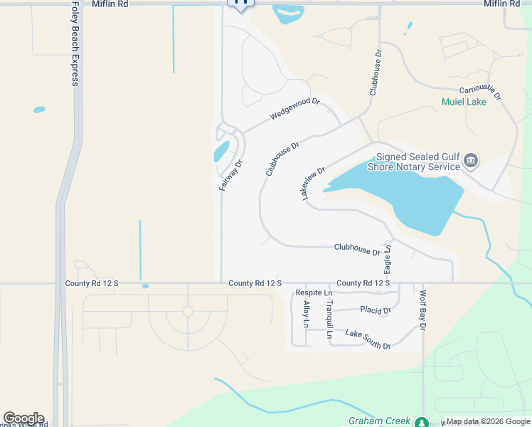 map of restaurants, bars, coffee shops, grocery stores, and more near 9270 Clubhouse Drive in Foley