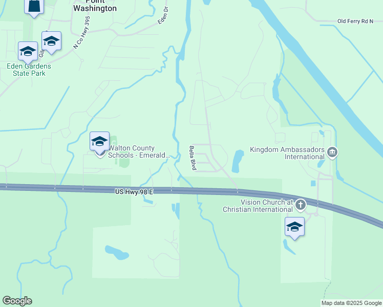 map of restaurants, bars, coffee shops, grocery stores, and more near 145 Bella Boulevard in Santa Rosa Beach