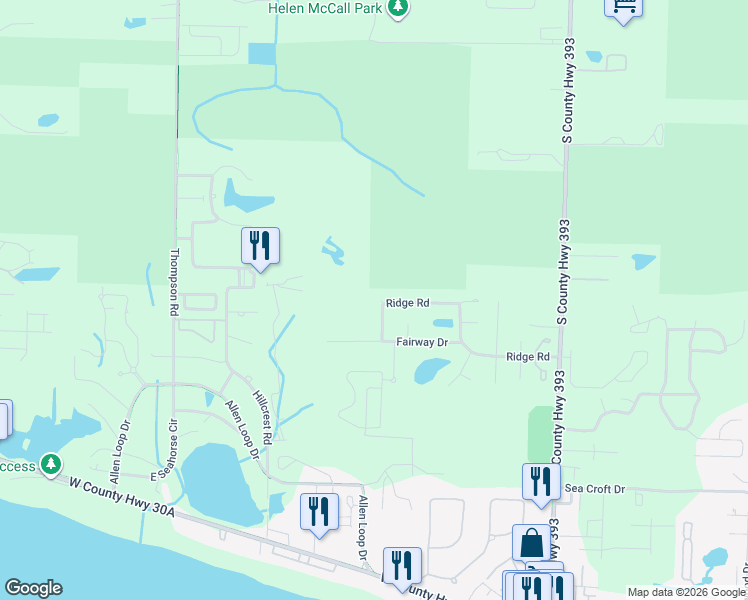map of restaurants, bars, coffee shops, grocery stores, and more near 568 Ridge Road in Santa Rosa Beach