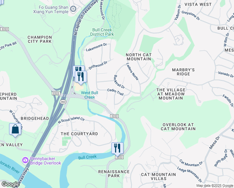 map of restaurants, bars, coffee shops, grocery stores, and more near 6317 Gato Path in Austin