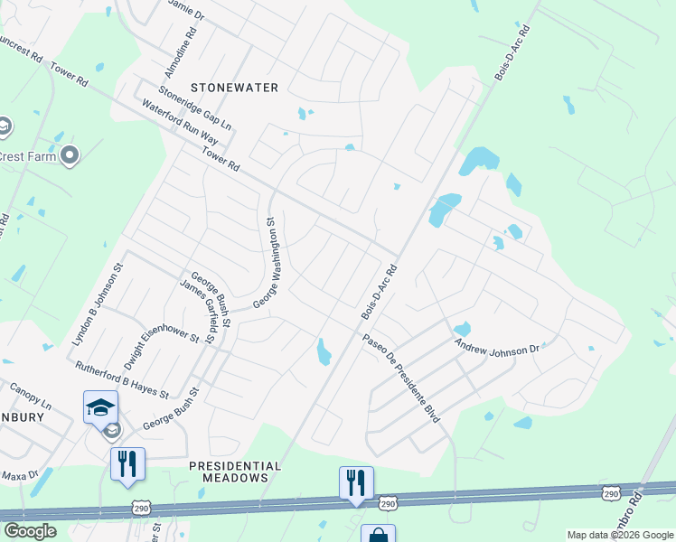 map of restaurants, bars, coffee shops, grocery stores, and more near 13829 Inaugural Street in Manor