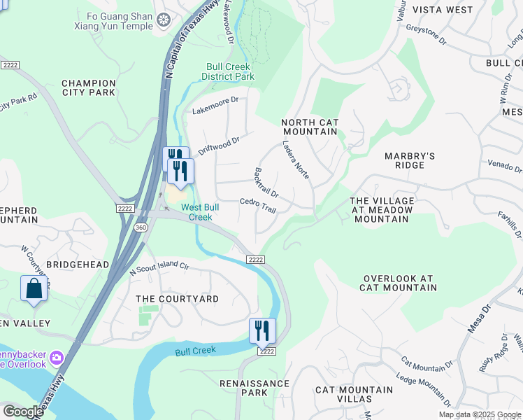map of restaurants, bars, coffee shops, grocery stores, and more near 6317 Gato Path in Austin