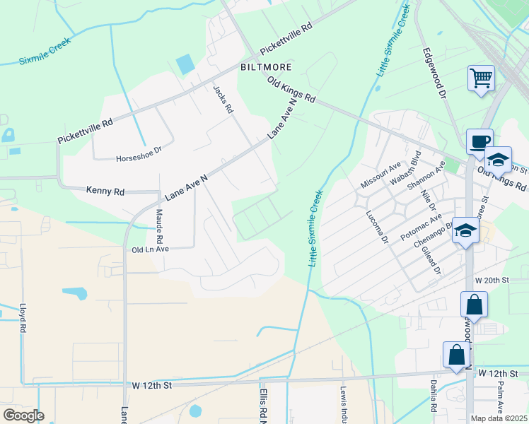 map of restaurants, bars, coffee shops, grocery stores, and more near 5712 Jacks Road in Jacksonville